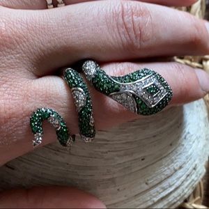 Swarovski Crystal Green & Clear Stone Snake Ring